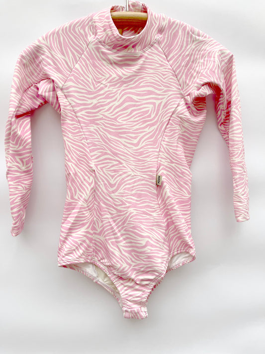 BODYSURF KIDS PINK ZEBRA ZIPER BACK